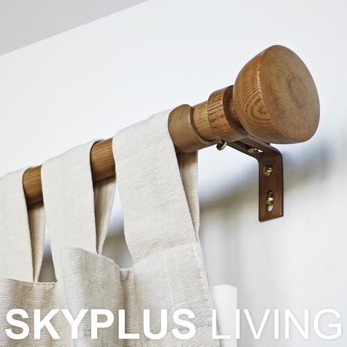 SKYPLUS LIVING Faux Wood Style Curtain Rod Set with Wood Grain Round Finial, 36-72 Inch, Standard Single Drapery Rod for 1 Pack, 1 Inch Diameter, Adju