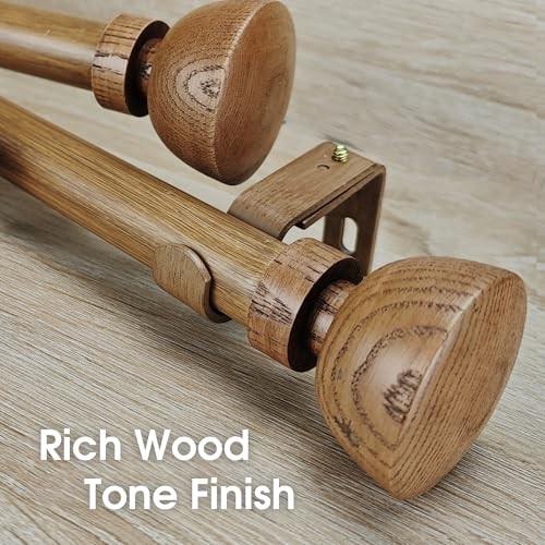 SKYPLUS LIVING Faux Wood Style Curtain Rod Set with Wood Grain Round Finial, 36-72 Inch, Standard Single Drapery Rod for 1 Pack, 1 Inch Diameter, Adju