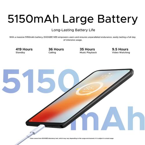 DOOGEE N55 Smartphone 6.56 90Hz Display Spreadtrum T606 4G 5150mAh Battery 4GB 128GB 13MP Main