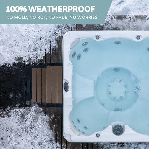 DENKOE Hot Tub Steps - Wood Looking Plastic - 100% Waterproof - Brown Non Slip, Heavy Duty, Multi Use as Porch Steps, Hot Tub Stairs, Outdoor Stairs,