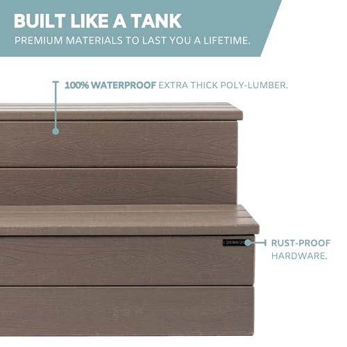 DENKOE Hot Tub Steps - Wood Looking Plastic - 100% Waterproof - Brown Non Slip, Heavy Duty, Multi Use as Porch Steps, Hot Tub Stairs, Outdoor Stairs,