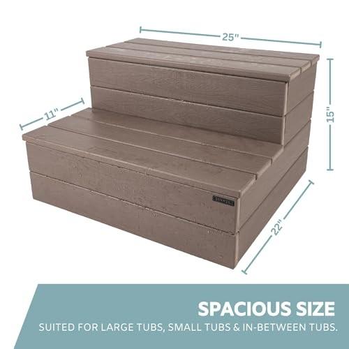 DENKOE Hot Tub Steps - Wood Looking Plastic - 100% Waterproof - Brown Non Slip, Heavy Duty, Multi Use as Porch Steps, Hot Tub Stairs, Outdoor Stairs,