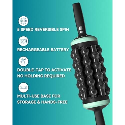 Black and Mint Robufit Rolling Percussive Massager  Percussive Therapy  Whole Body Relief  Deep Tissue and Muscle Recovery  Hands-Free Base