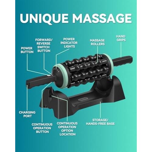 Black and Mint Robufit Rolling Percussive Massager  Percussive Therapy  Whole Body Relief  Deep Tissue and Muscle Recovery  Hands-Free Base