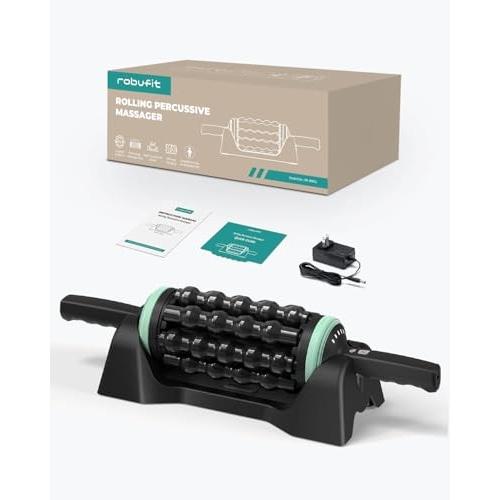 Black and Mint Robufit Rolling Percussive Massager  Percussive Therapy  Whole Body Relief  Deep Tissue and Muscle Recovery  Hands-Free Base