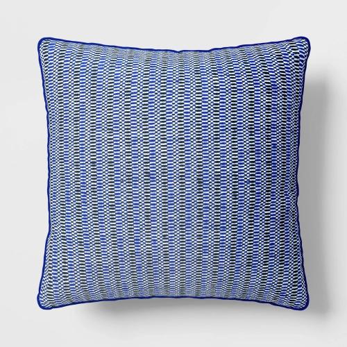 18x18 Textural Lines Square Outdoor Throw Pillow Blue - Threshold™ (Set Of 2)