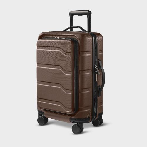 Carry on Spinner Wheels Suitcase with Front Pocket Brown - Open Story™