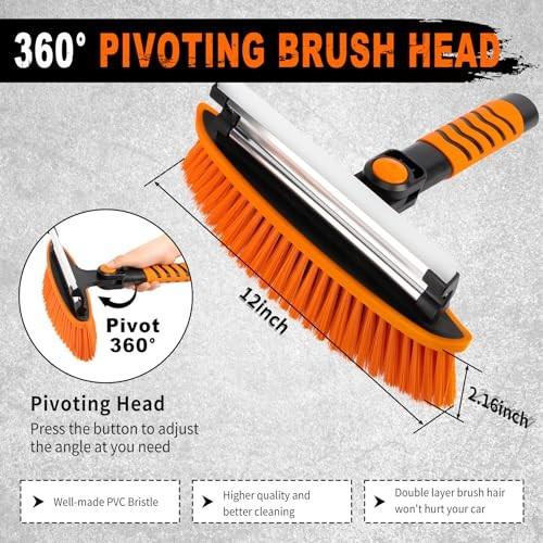 METOWARE 42.2'' Snow Brush and Ice Scrapers for Car Windshield, Extendable Snow Brush for Car with Ergonomic Foam Grip and 360 Pivoting Brush Head for