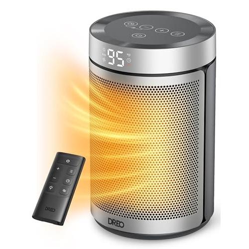 Dreo Space Heater, Portable Electric Heaters for Indoor Use with Thermostat, 1-12H Timer, Eco and Fan Mode, 1500W PTC Ceramic Safety Heat for Office B