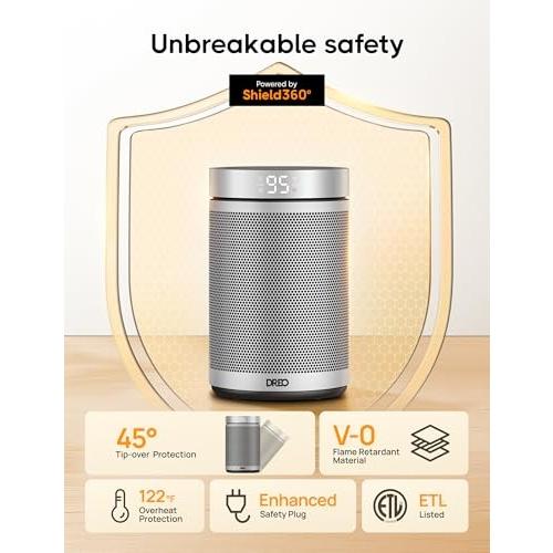 Dreo Space Heater, Portable Electric Heaters for Indoor Use with Thermostat, 1-12H Timer, Eco and Fan Mode, 1500W PTC Ceramic Safety Heat for Office B