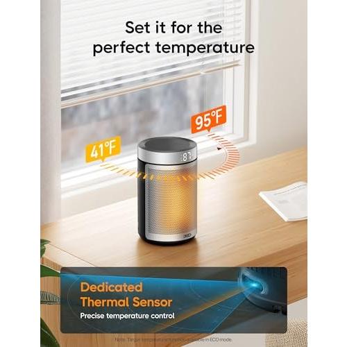 Dreo Space Heater, Portable Electric Heaters for Indoor Use with Thermostat, 1-12H Timer, Eco and Fan Mode, 1500W PTC Ceramic Safety Heat for Office B