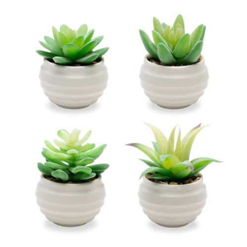 VIVERIE Mini 4Pcs Emerald Green Artificial Succulents in Plastic Pots  Sage Green Room Decor Aesthetics  Zen Garden  Office Dec