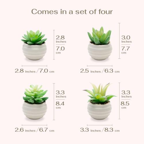 VIVERIE Mini 4Pcs Emerald Green Artificial Succulents in Plastic Pots  Sage Green Room Decor Aesthetics  Zen Garden  Office Dec