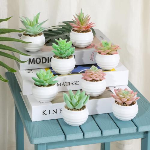 VIVERIE Mini 4Pcs Emerald Green Artificial Succulents in Plastic Pots  Sage Green Room Decor Aesthetics  Zen Garden  Office Dec