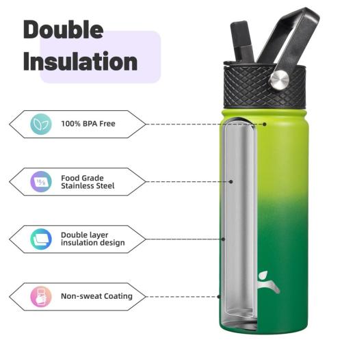 Size 18oz Color Green Konokyo Insulated Water Bottle 18oz Stainless Steel Water Bottles with 2 Lids Sports Water Bottle Bamboo Grove