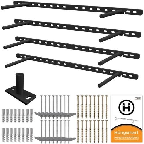 Hungsmart (Set of 4) 22 X 3/4 Inch Floating Shelf Brackets Designed for 1 Inch Thick Custom Shelves Hidden Floating Shelf Hardware (6 Inch Rod) Black