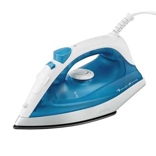 Color Blue Sunbeam Compact Steam Iron, 1200 Watts, Non-Stick Soleplate, Powerful Shot of Steam, Horizontal or Vertical, Spray Mist, Precision Tip, White/Blue