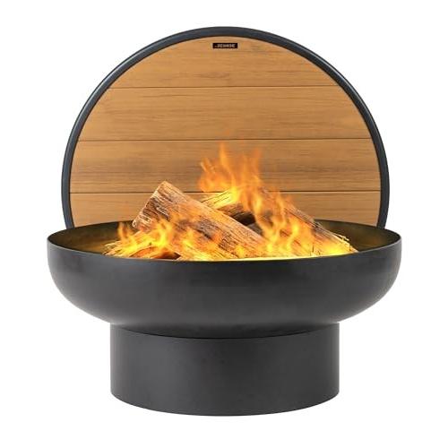 Size 24 DENKOE Iron Fire Pit Table with Lid, Extra Thick and Heavy Duty Fire Bowl, Deep Round Firepit for Outdoor Bonfire Gatherings, Wood Burning Firepits