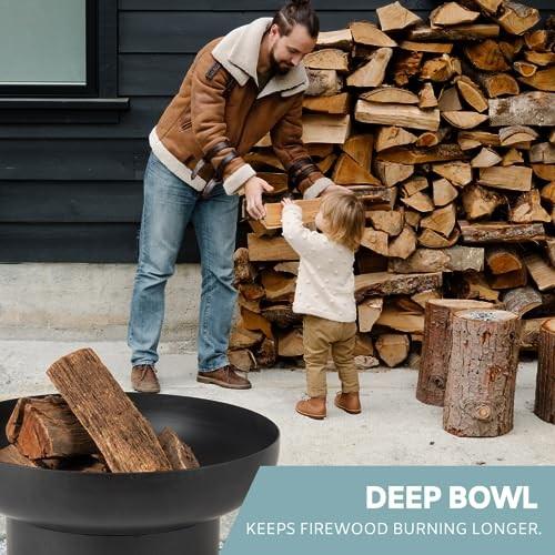 Size 24 DENKOE Iron Fire Pit Table with Lid, Extra Thick and Heavy Duty Fire Bowl, Deep Round Firepit for Outdoor Bonfire Gatherings, Wood Burning Firepits