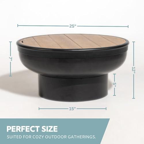 Size 24 DENKOE Iron Fire Pit Table with Lid, Extra Thick and Heavy Duty Fire Bowl, Deep Round Firepit for Outdoor Bonfire Gatherings, Wood Burning Firepits