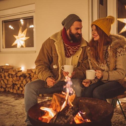 Size 24 DENKOE Iron Fire Pit Table with Lid, Extra Thick and Heavy Duty Fire Bowl, Deep Round Firepit for Outdoor Bonfire Gatherings, Wood Burning Firepits
