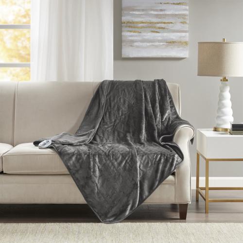 Beautyrest Foot Pocket Soft Microlight Plush Electric Blanket Heated Throw Wrap with Auto Shutoff  50x62  Grey