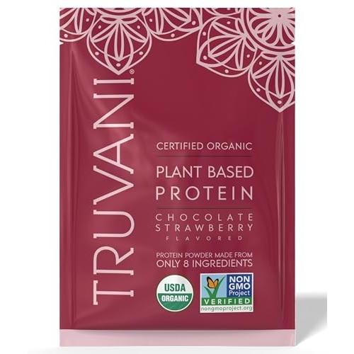 Truvani Vegan Pea Protein Powder | Chocolate Strawberry | 20g Organic Plant Based Protein | 1 Serving | Keto | Gluten & Dairy Free | Low Carb | No Add