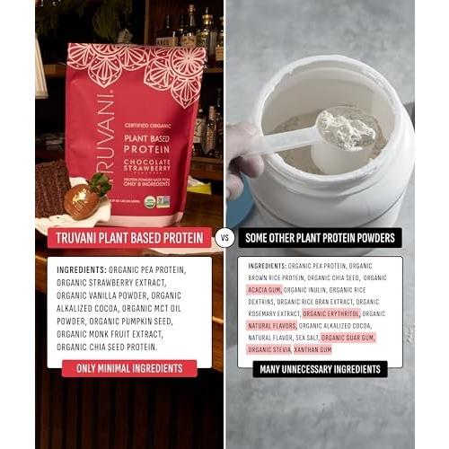 Truvani Vegan Pea Protein Powder | Chocolate Strawberry | 20g Organic Plant Based Protein | 1 Serving | Keto | Gluten & Dairy Free | Low Carb | No Add