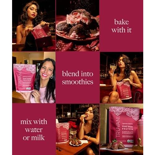Truvani Vegan Pea Protein Powder | Chocolate Strawberry | 20g Organic Plant Based Protein | 1 Serving | Keto | Gluten & Dairy Free | Low Carb | No Add