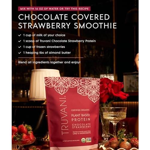 Truvani Vegan Pea Protein Powder | Chocolate Strawberry | 20g Organic Plant Based Protein | 1 Serving | Keto | Gluten & Dairy Free | Low Carb | No Add