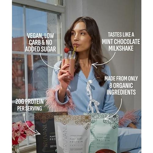 Truvani Vegan Pea Protein Powder | Mint Chocolate | 20g Organic Plant Based Protein | 1 Serving | Keto | Gluten & Dairy Free | Low Carb | No Added Sug