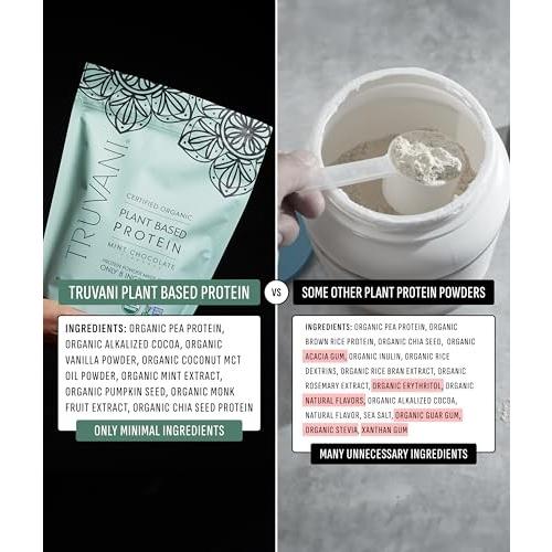Truvani Vegan Pea Protein Powder | Mint Chocolate | 20g Organic Plant Based Protein | 1 Serving | Keto | Gluten & Dairy Free | Low Carb | No Added Sug