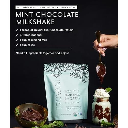 Truvani Vegan Pea Protein Powder | Mint Chocolate | 20g Organic Plant Based Protein | 1 Serving | Keto | Gluten & Dairy Free | Low Carb | No Added Sug