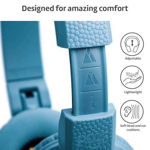 Color Blue POGS Kids Bluetooth Wireless Headphones | the Gecko 2 | Foldable, Durable Headphones for Kids 3  | Volume Limited 85 DB, Microphone | on-Ear | Wireles