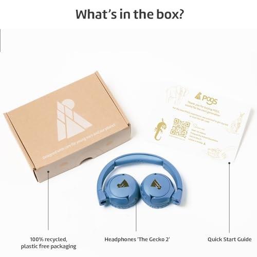Color Blue POGS Kids Bluetooth Wireless Headphones | the Gecko 2 | Foldable, Durable Headphones for Kids 3  | Volume Limited 85 DB, Microphone | on-Ear | Wireles