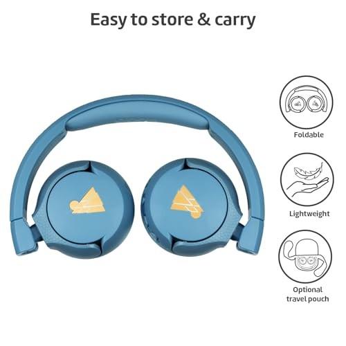Color Blue POGS Kids Bluetooth Wireless Headphones | the Gecko 2 | Foldable, Durable Headphones for Kids 3  | Volume Limited 85 DB, Microphone | on-Ear | Wireles