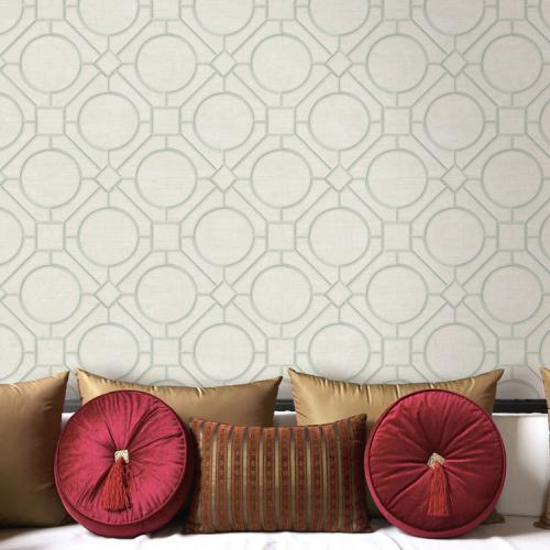 Seabrook Designs Silk Road Trellis Metallic Mint & Off-White Wallpaper