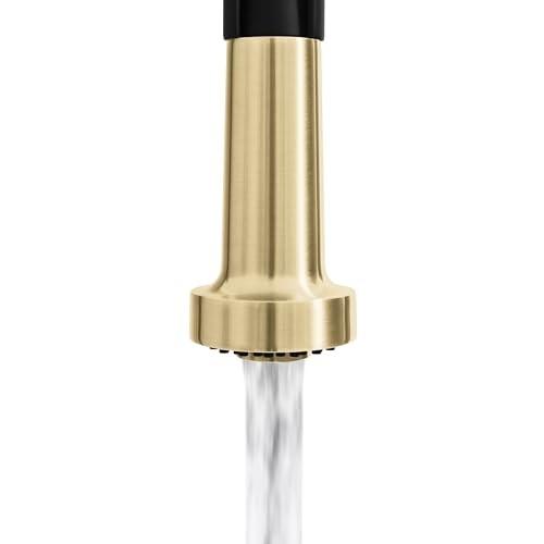Autograph Edition 20.5 in. Apollo Pull Down Spring Single Handle Kitchen Faucet in Matte Black and Champagne Bronze