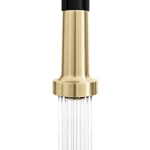 Autograph Edition 20.5 in. Apollo Pull Down Spring Single Handle Kitchen Faucet in Matte Black and Champagne Bronze