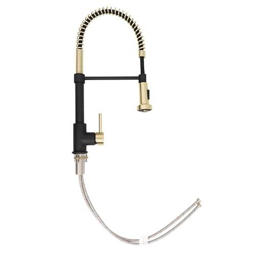 Autograph Edition 20.5 in. Apollo Pull Down Spring Single Handle Kitchen Faucet in Matte Black and Champagne Bronze