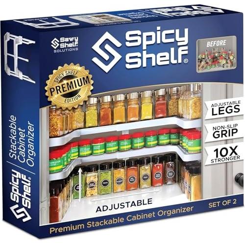 Spicy Shelf Premium – Expandable 2-Tier Spice Rack Organizer for Cabinets & Pantry – Adjustable Stackable Kitchen Seasoning Organizer – Strong N