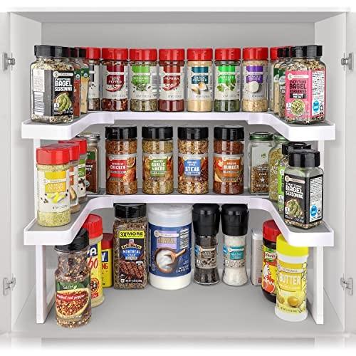 Spicy Shelf Premium – Expandable 2-Tier Spice Rack Organizer for Cabinets & Pantry – Adjustable Stackable Kitchen Seasoning Organizer – Strong N