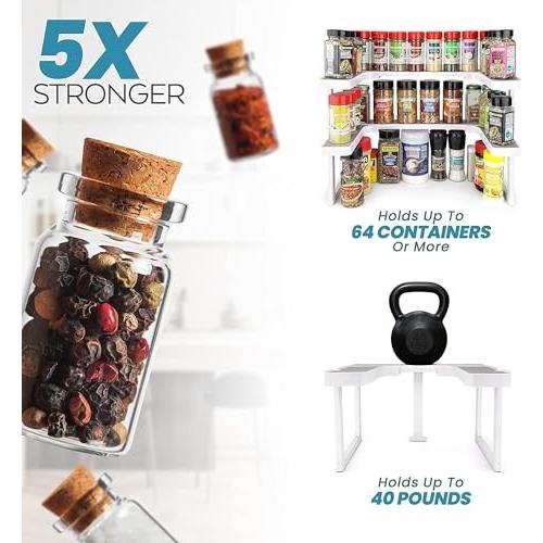 Spicy Shelf Premium – Expandable 2-Tier Spice Rack Organizer for Cabinets & Pantry – Adjustable Stackable Kitchen Seasoning Organizer – Strong N