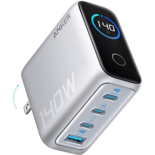 Anker Charger 140W 4 Port with Digital Display: USB, USB-C, Lightweight, Quick Charge
