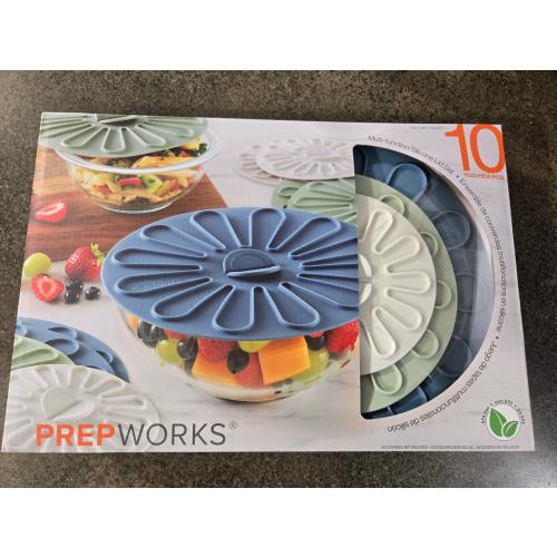 PrepWorks Multi-Function Silicone Lids. Food Grade Stretchable Silicone. Dishwasher Safe. Eco Friendly and BPA Free. Set of 10