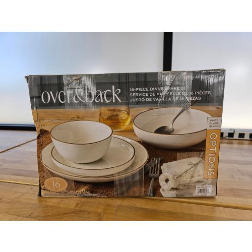 Over&Back Options 16-Piece Dinnerware Set of Plates & Bowls - Speckled White (missing several items)
