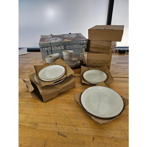 Over&Back Options 16-Piece Dinnerware Set of Plates & Bowls - Speckled White (missing several items)