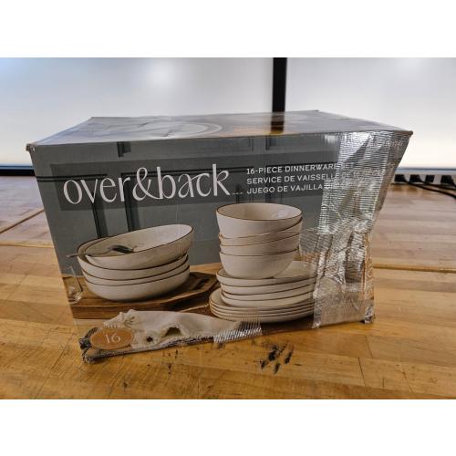 Over&Back Options 16-Piece Dinnerware Set of Plates & Bowls - Speckled White (missing several items)