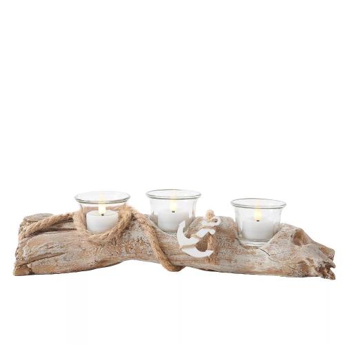 Studio 66 Anchors Centerpiece - Natural Wood Candle Holder & LED Tealights Set, Yellow