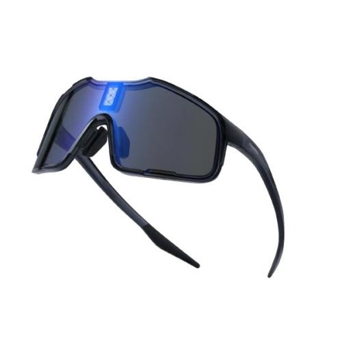 Chamelo - Falcon - Sports Smart Glasses with Electrochromic Auto Tint - Obsidian Frame | Alpha Blue Lenses